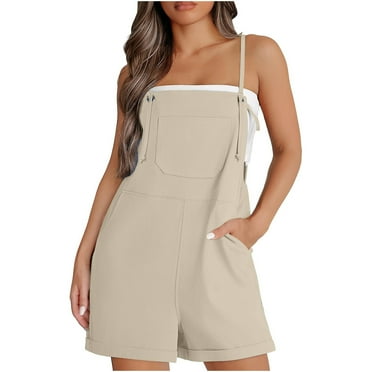Midsumdr Jumpsuits for Women 2025 Fashion Summer Temperament Casual Rompers Solid Color Sleeveless Suspender Short Jumpsuits with Pockets