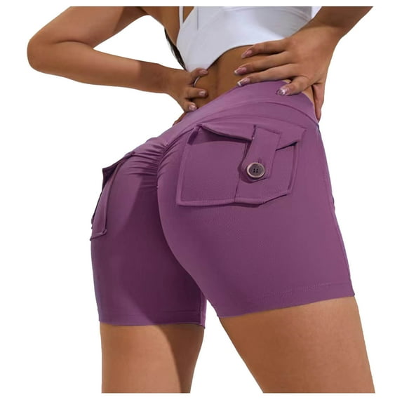 Midsumdr Leggings for Women 2025 Solid Color Cargo Pocket Hip Lift Yoga Pants Fitness High Waist Stretch Exercise Workout Leggings