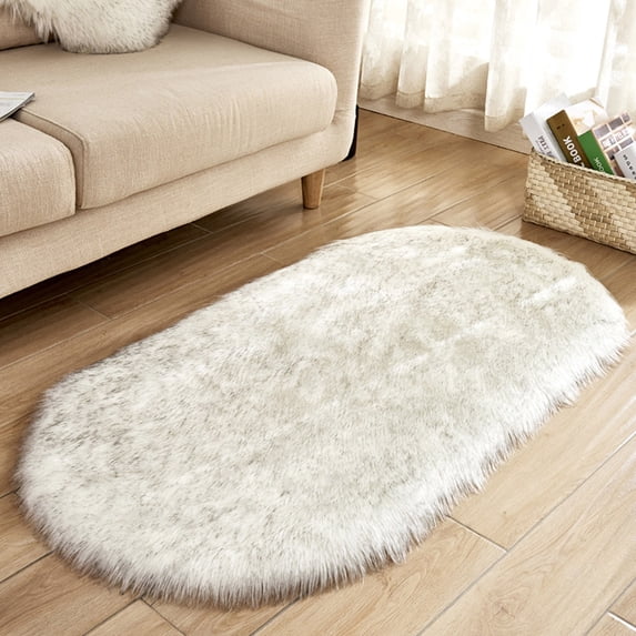 Midsumdr Living Room Rugs Faux Wool Rug for Bedroom, Fluffy Runner Rugs Soft Sheepskin Rug Sofa Couch Seat Cushion, 15.6 x 23.4 Inch Plush Area Rug Floor Mats Home Decor