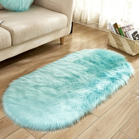 Midsumdr Living Room Rugs Faux Wool Rug for Bedroom, Fluffy Runner Rugs Soft Sheepskin Rug Sofa Couch Seat Cushion, 15.6 x 23.4 Inch Plush Area Rug Floor Mats Home Decor