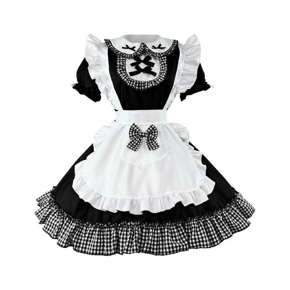 Midsumdr Maid Outfits for Women Fashion Slim Bow Dresses Cute Patchwork Color Pleated Halloween Maid Dresses