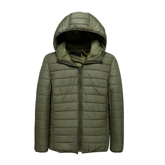 Midsumdr Mens Down Jacket Winter Solid Color Hooded Zipper Puffer Jacket