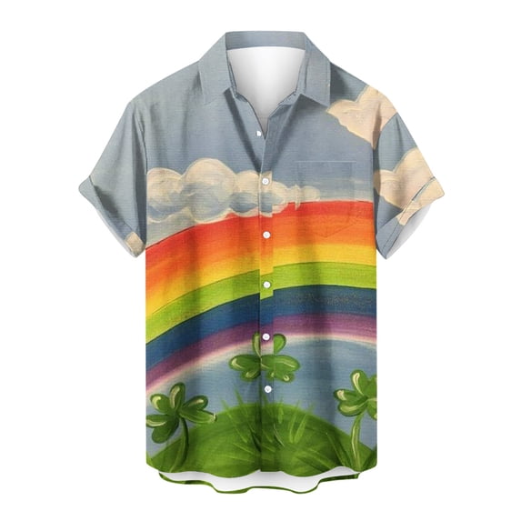 Midsumdr Mens Shirts St. Patrick's Day Printed Hawaiian Shirt Casual Short Sleeve Turndown Collar Button Down Beach Shirts with Pockets