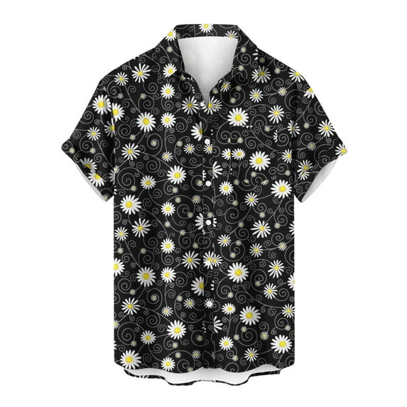 Midsumdr Mens Shirts Valentine's Day Love Heart Printed Pockets Shirt Casual Loose Plus Size Short Sleeve Turndown Collar Hawaiian Shirts