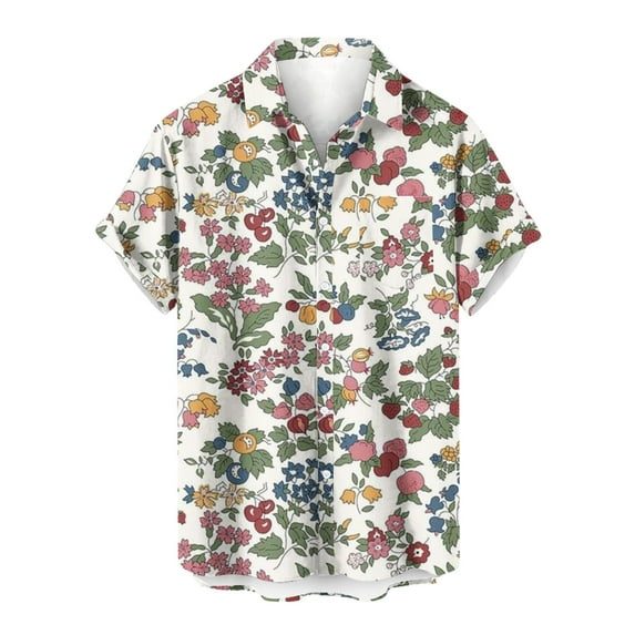 Midsumdr Mens Shirts Valentine's Day Love Heart Printed Pockets Shirt Casual Loose Plus Size Short Sleeve Turndown Collar Hawaiian Shirts