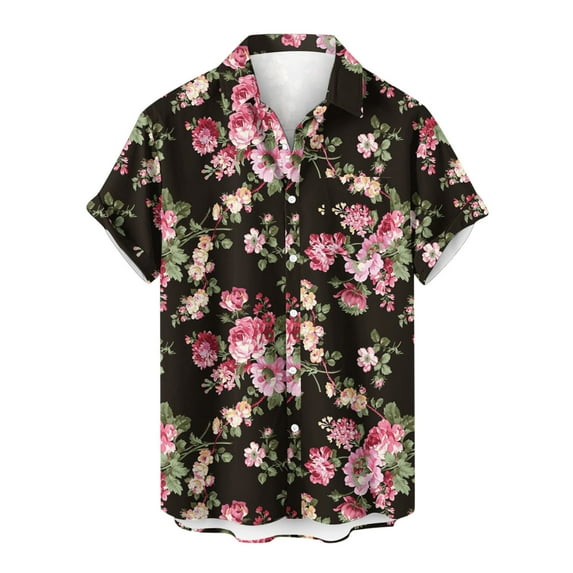 Midsumdr Mens Shirts Valentine's Day Love Heart Printed Pockets Shirt Casual Loose Plus Size Short Sleeve Turndown Collar Hawaiian Shirts