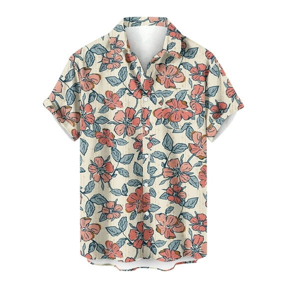 Midsumdr Mens Shirts Valentine's Day Love Heart Printed Pockets Shirt Casual Loose Plus Size Short Sleeve Turndown Collar Hawaiian Shirts