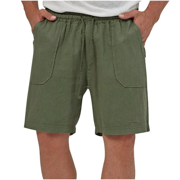 Midsumdr Mens Shorts 2025 Casual Comfortable Workout Cotton and Linen Shorts Drawstring Pockets Elastic Waist Solid Color Shorts