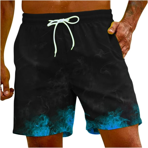 Midsumdr Mens Shorts 2025 Summer Casual Drawsting Beach Shorts with Pockets Hawaiian Fashion Flame Printed Plus Size Shorts