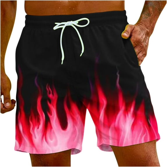 Midsumdr Mens Shorts 2025 Summer Fashion Flame Printing Hawaiian Beach Shorts Casual Loose Plus Size Outdoor Travel Shorts
