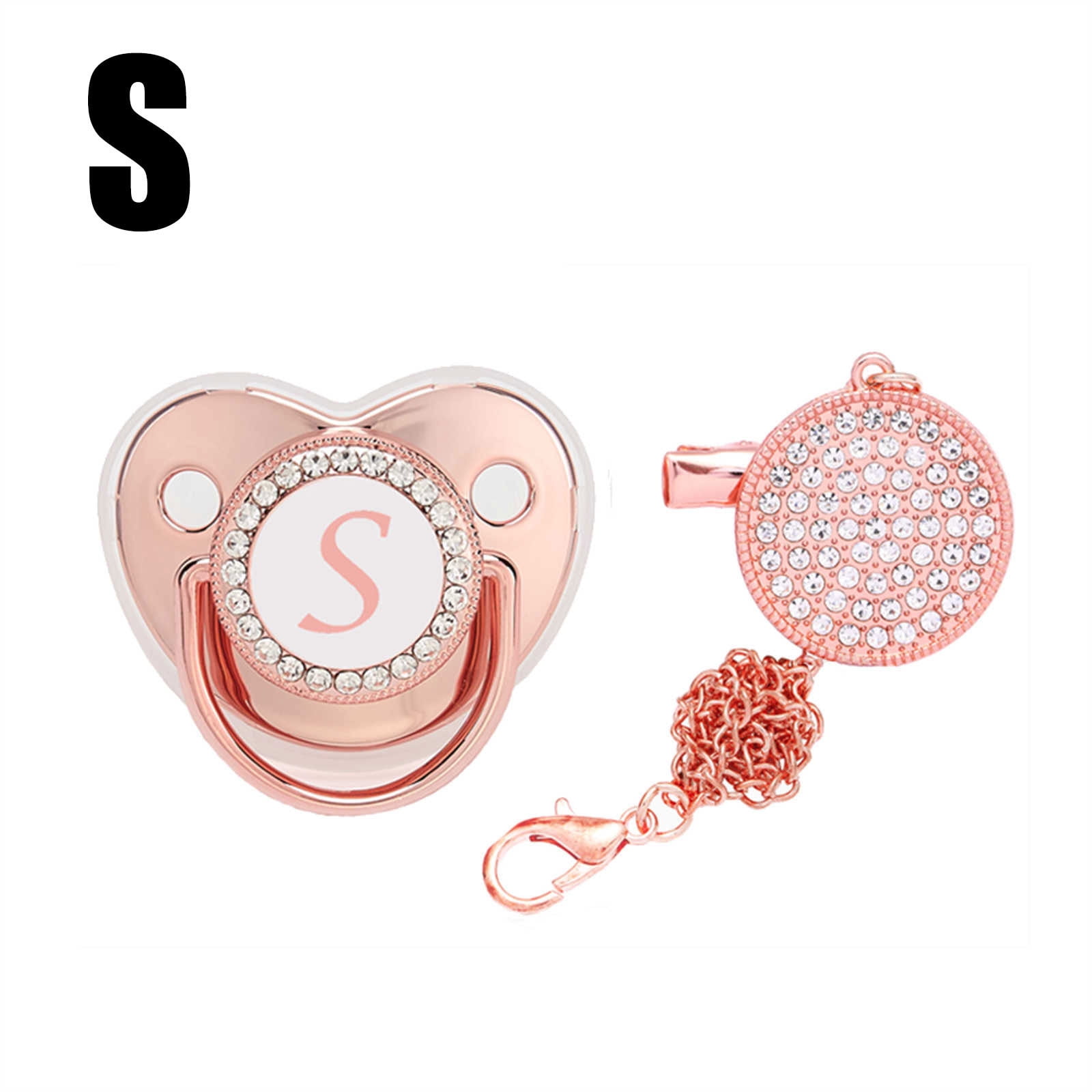 Midsumdr Personalized Bling Pacifier,Rose Gold Baby Pacifier Clip with