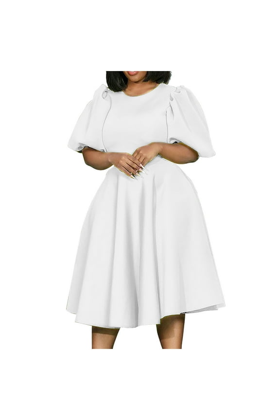 Plus Size Dresses for Curvy Women Ruffle Sleeve Tiered Casual Loose Midi Dress Swing Solid Color Knee Length Dress