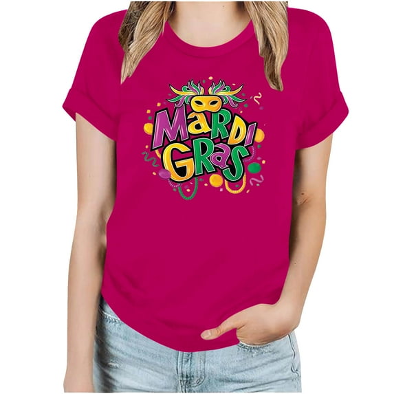Midsumdr Plus Size Tops for Women 2025 Summer Spring Crewneck Carnival Graph Printed Tops New Fashion Short Sleeve Solid Color Casual Loose Shirt Tops