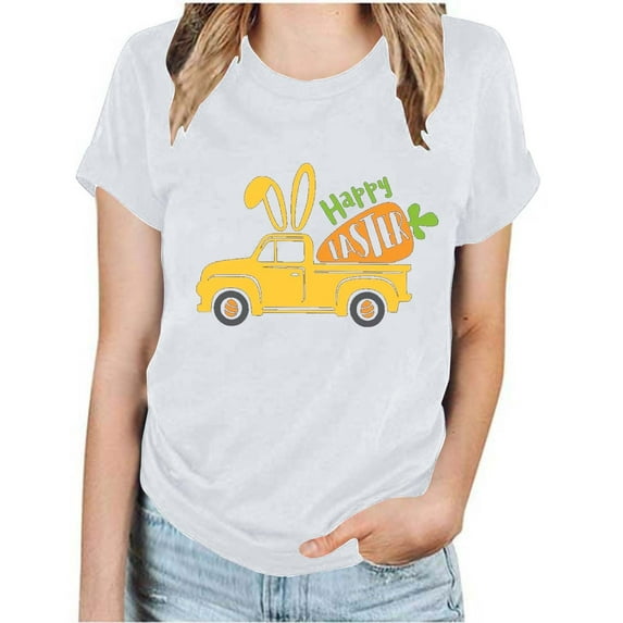 Midsumdr Plus Size Tops for Women 2025 Summer Fashion Round Neck Short Sleeve T-shirt Casual Loose Easter Car Graphic Printed Blouse Tops