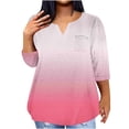 thumbnail image 1 of Midsumdr Plus Size Tops for Women 2025 Summer V-Neck Casual Loose Fit Short Sleeve Tops Gradient Color Temperament Blouse Tops with Pockets, 1 of 5