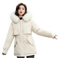 thumbnail image 1 of Midsumdr Puffer Jacket Womens Winter Fashion Thickening and Velvet Keeping Warm Down Jacket Casual Solid Color Fleece Collar Winter Jacket with Pockets, 1 of 7