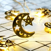 Midsumdr Ramadan Decorations 10 head LED Lights Battery Home Room Festival Party Festival Nice Lights Stars and Moon Gold Ramadan Lights Ramadan Decorations For Home