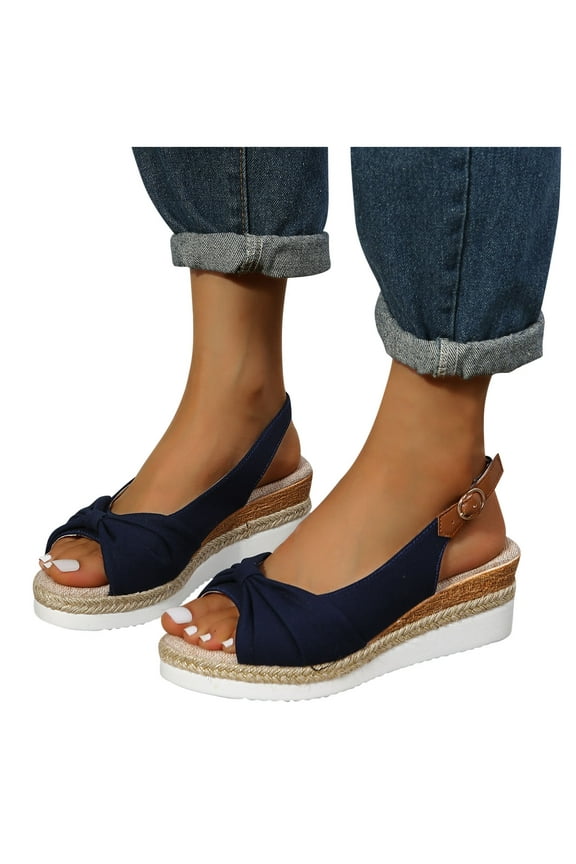 Sandals Women Open-toe Espadrilles Wedges Shoes Slingback Mid Low Heel Canvas Bow Dress Sandals Sandals Women