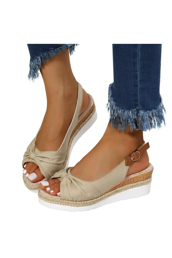 Sandals Women Open-toe Espadrilles Wedges Shoes Slingback Mid Low Heel Canvas Bow Dress Sandals Sandals Women