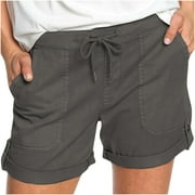 Midsumdr Shorts for Women Solid Color Drawsting Hiking Golf Shorts with Pockets High Waist Stretch Casual Summer Cargo Shorts for Women