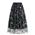 thumbnail image 1 of Midsumdr Skirts for Women 2025 Midi Length Casual Trendy Summer Tulle A-Line Long Skirts Floral Printed High Waist Embroidered Skirt, 1 of 4