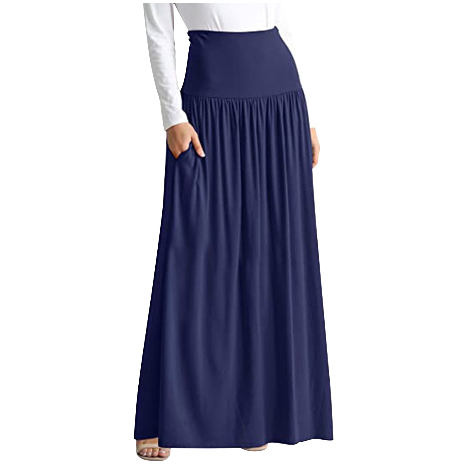 Midsumdr Skirts for Women Ankle Length Casual Solic Color Long