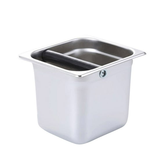 Midsumdr Small Trash Can Stainless Steel Coffee Knock Box, Coffee Ground Knock Container Bucket Box, Non-Slip Solid Wood Base, Espresso Dump Bin Waste Pin, Easy to Clean
