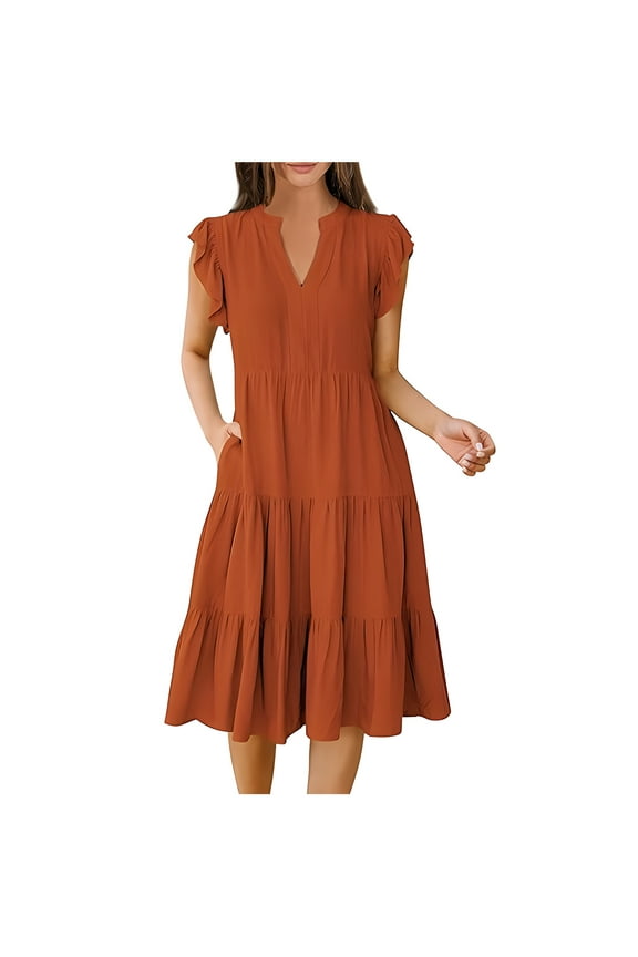 Summer Dresses for Women 2025 Casual Loose Fit Swing Pleated Elastic Waist Sundresses Fashion Solid Color Sleeveless V-Neck Temperament Dresses with Pockets