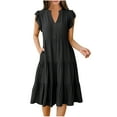 thumbnail image 1 of Midsumdr Summer Dresses for Women 2025 Casual Loose Fit Swing Pleated Elastic Waist Sundresses Fashion Solid Color Sleeveless V-Neck Temperament Dresses with Pockets, 1 of 7