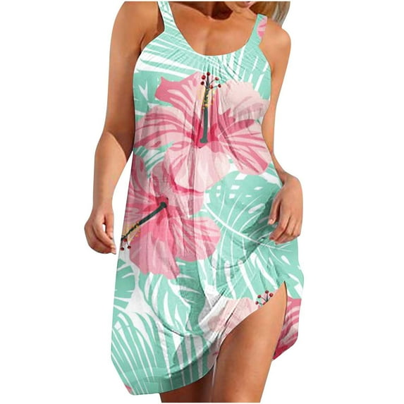 Midsumdr Summer Dresses for Women 2025 Boho Floral Printed Sleeveless Round Neck Sundress Casual Loose Plus Size Flowy Beach Dresses