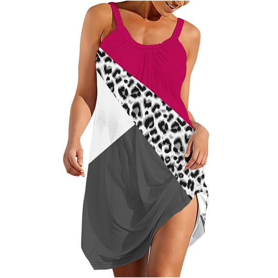 Midsumdr Summer Dresses for Women 2025 Fashionable Sleeveless Round Neck Boho Beach Sundresses Loose Plus Size Flowy Mini Dress