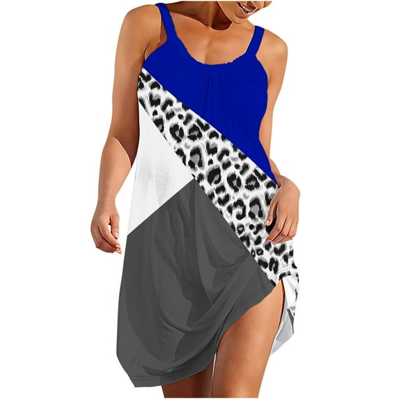 Midsumdr Summer Dresses for Women 2025 Fashionable Sleeveless Round Neck Boho Beach Sundresses Loose Plus Size Flowy Mini Dress