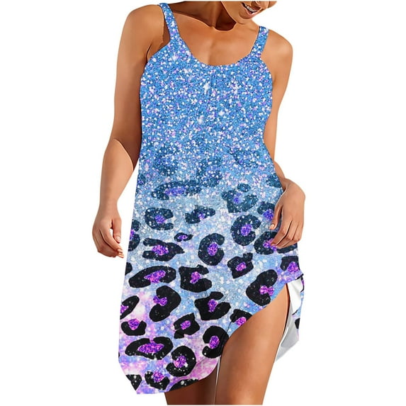 Midsumdr Summer Dresses for Women 2025 Fashionable Sleeveless Round Neck Boho Beach Sundresses Loose Plus Size Flowy Mini Dress