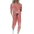 thumbnail image 1 of Midsumdr Summer Outfits for Women 2025 Fashion Floral Printed Casual Short SLeeve Tops+ Drawsting Pants with Pockets 2 Piece Sets for Women, 1 of 3