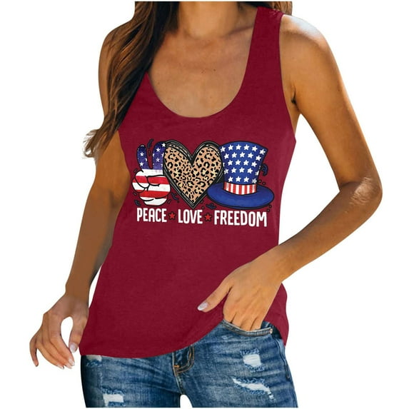 Midsumdr Summer Tops for Women 2025 Independence Day Casual Sleeveless Round Neck Tank Tops American Flag Printed 4th of July Breathable Cool Tops Versatile Tank Tops