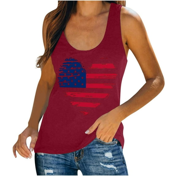 Midsumdr Summer Tops for Women 2025 Independence Day Casual Sleeveless Round Neck Tank Tops American Flag Printed 4th of July Breathable Cool Tops Versatile Tank Tops