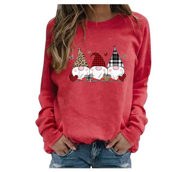 Midsumdr Sweatshirt for Women Casual Long Sleeve Valentine's Day Printing Blouse Tops Pullover Round Neck Loose Fit Sweatshirt