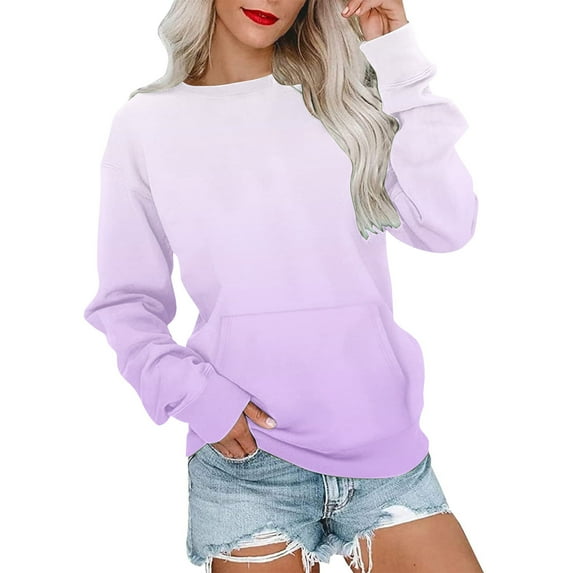 Midsumdr Sweatshirts for Women Fall Fashion 2025 Gradient Color Long Sleeve Sweatshirt Plus Size Loose Round-Neck Soft Pullover Tops