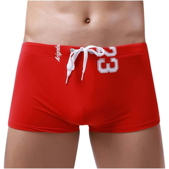 Midsumdr Swim Shorts Mens Shorts Swimwear Solid Color Swimming Pants Boxer Briefs Square Cut Bathing Suits Swim Trunks Men