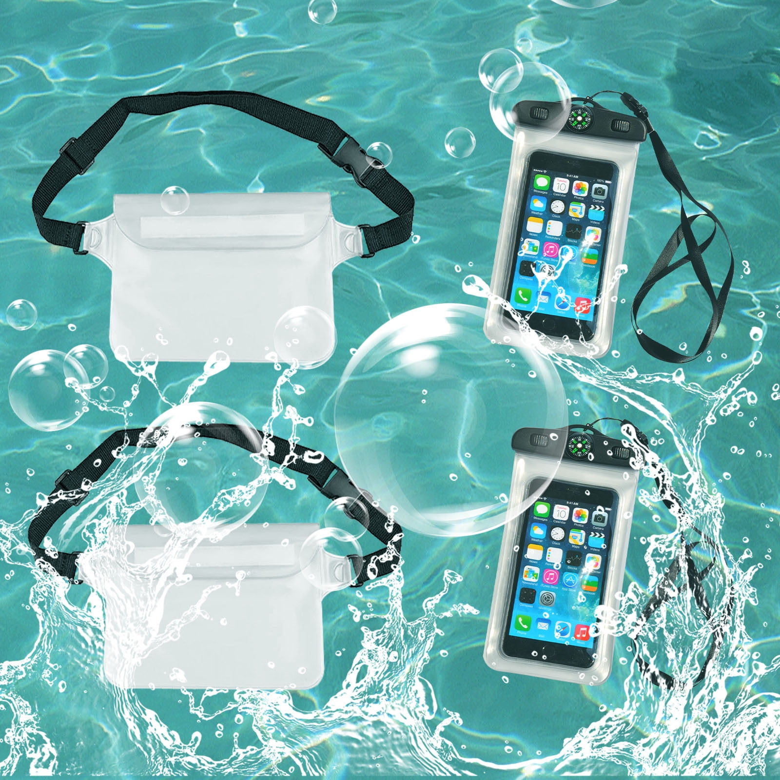 Midsumdr Swimming Pool Tools Outdoor Swimming 2PC Waterproof Waist Bag And 2PC Mobile Phone Bag Kit Pool Accessories on Clearance