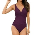 thumbnail image 1 of Midsumdr Swimsuit for Women 2025 Fashion Deep V Neck Mesh Splicing Bathing Suit Solid Color Summer Loose One Piece Swimsuit Women, 1 of 7