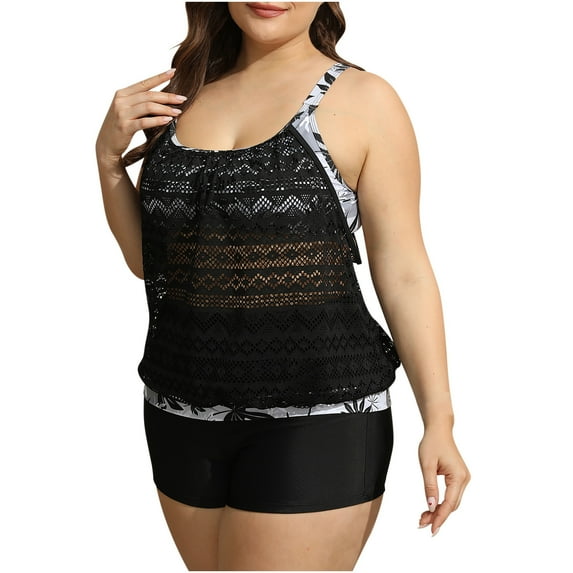 Midsumdr Tankini Swimsuits for Women 2025 Summer Fashion Multicolor Printed Plus Size Swimsuit Halter Sleeveless V Neck Conservative Bathing Suit