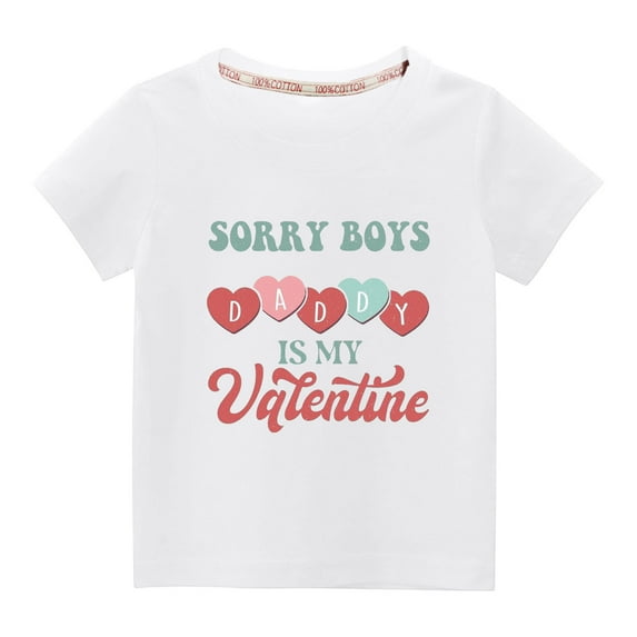 Midsumdr Toddler Kids Boys Girls Tops 2025 Valentine's Day Fashion Cute Solid Color Round Neck Tops Love Heart Printed Short Sleeve Tops