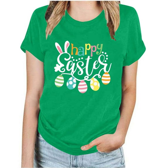 Midsumdr Tops for Women 2025 Casual Summer Loose Plus Size Easter Bunny Graphic Printed Blouse Tops Fashion Crew Neck Short Sleeve T-shirt