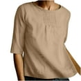 thumbnail image 1 of Midsumdr Tops for Women Trendy 2025 Cotton Linen Solid Color Loose Plus Size Tops Round Neck Middle Sleeve Spring Summer Pullover Tops, 1 of 6