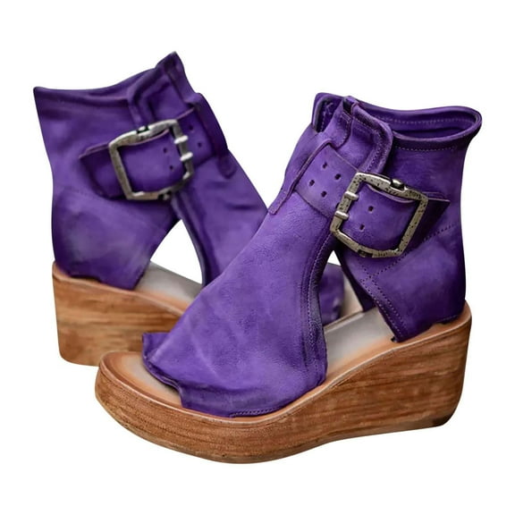 Midsumdr Wedge Sandals For Women High Top Leather Sandals Open Toe Boot Sandals for Women Rome Fish ToeSandals Women