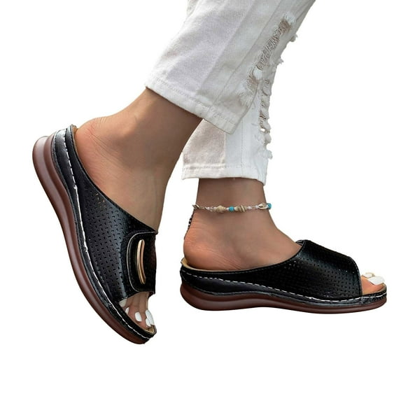 Midsumdr Wedge Sandals For Women Hollow Breathable Wedges Casual Shoes Solid Color Low-heeled Sandals Fashion Orthopedic Sandals Summer Shoes for Women