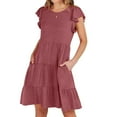 thumbnail image 1 of Midsumdr Womens Dresses 2025 Fashion V Neck Ruffle Short Sleeve Pleated Ruffle A-Line Madi Dresses Casual Elastic Waist Flowy Summer Dresses with Pockets, 1 of 7
