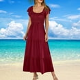 thumbnail image 1 of Midsumdr Womens Dresses Summer Casual Short Sleeve V Neck Elastic Waist Dresses Fashion Solid Color Tiered A Line Maxi Dress with Pockets, 1 of 6