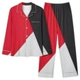 thumbnail image 1 of Midsumdr Womens Pajamas 2025 Fashion Casual Long Sleeve Button Down Tops with Pants Color Block Printed Fashion Two Piece Pajamas Set, 1 of 4
